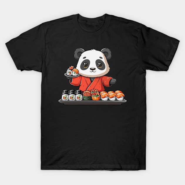 Panda making Sushi - Panda Bear Japanese T-Shirt by Anassein.os